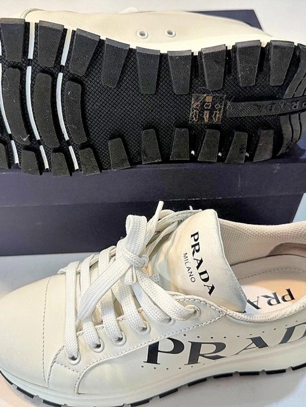 Prada America's Cup Leather and Fabric Sneakers White & Black EU 38.5 - Picture 3 of 11